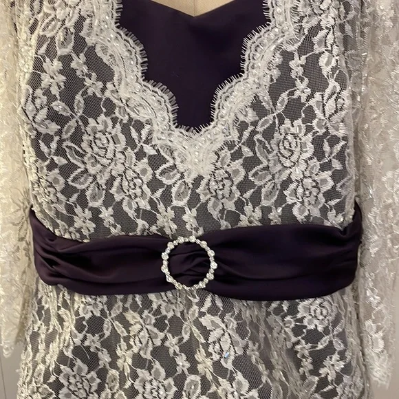 Alfred Angelo eggplant long satin skirt with lace top - mother of the br… - Picture 3 of 9